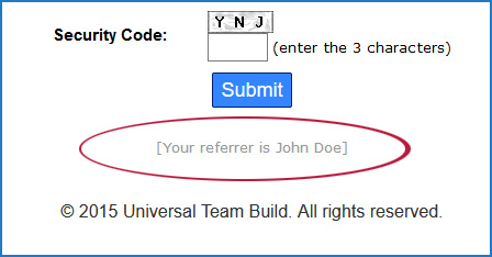 Your referrer's name is shown at the bottom of the page.
